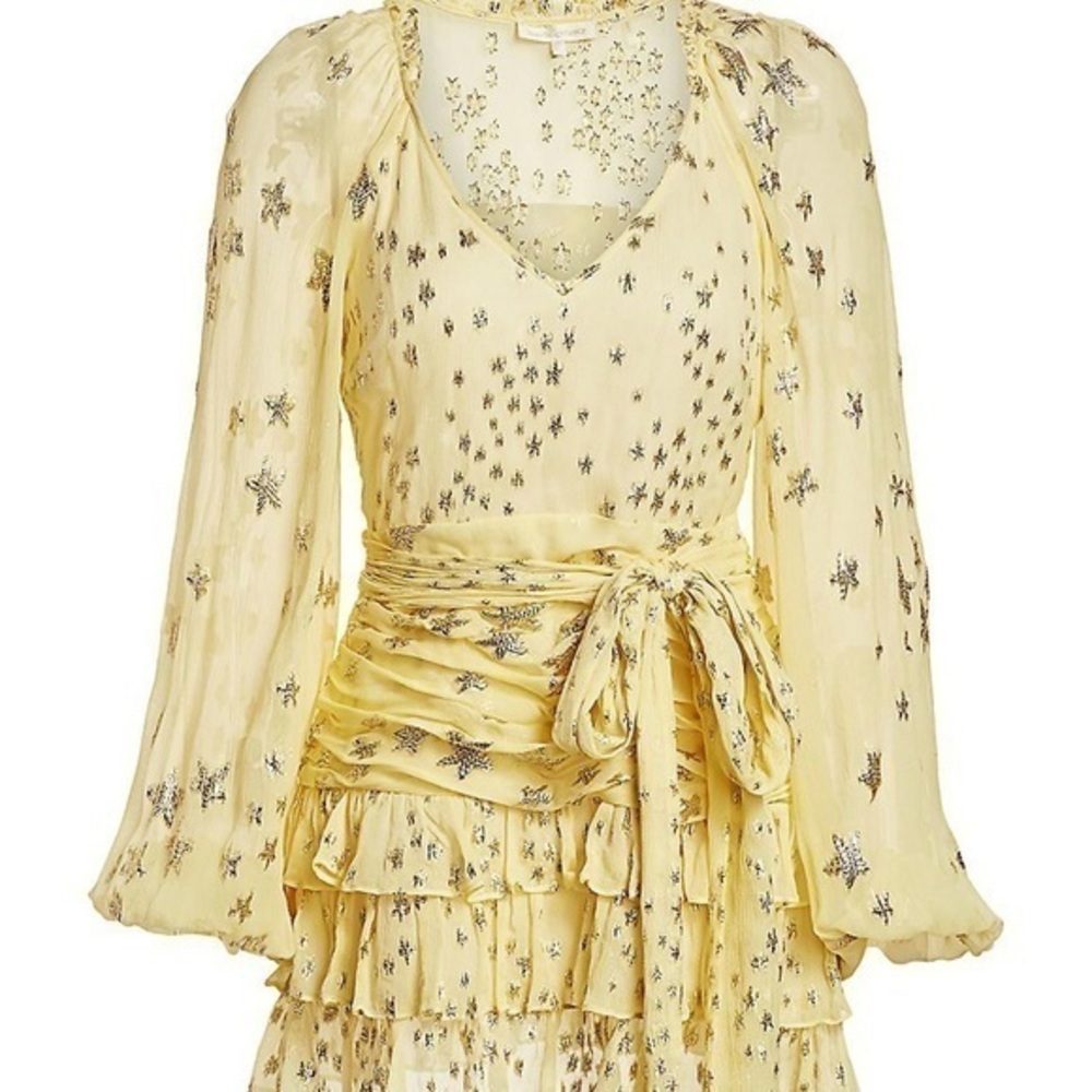 LOVESHACK FANCY Rina Star Metallic Silk-Blend Mini Dress